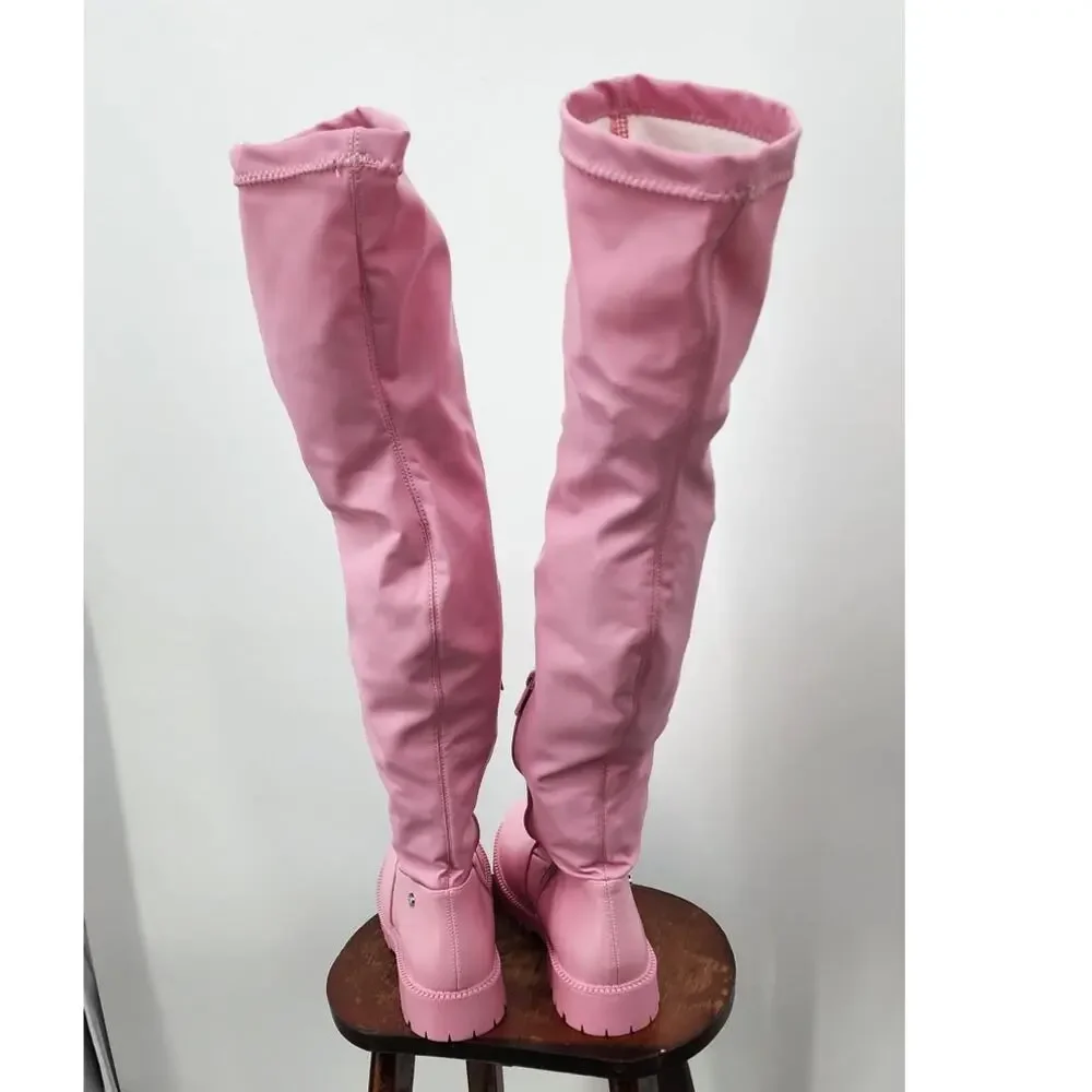 Women's Over The Knee Pink Thigh High Chunky Low Heel Boots Fall Boots‎ Size 8.5